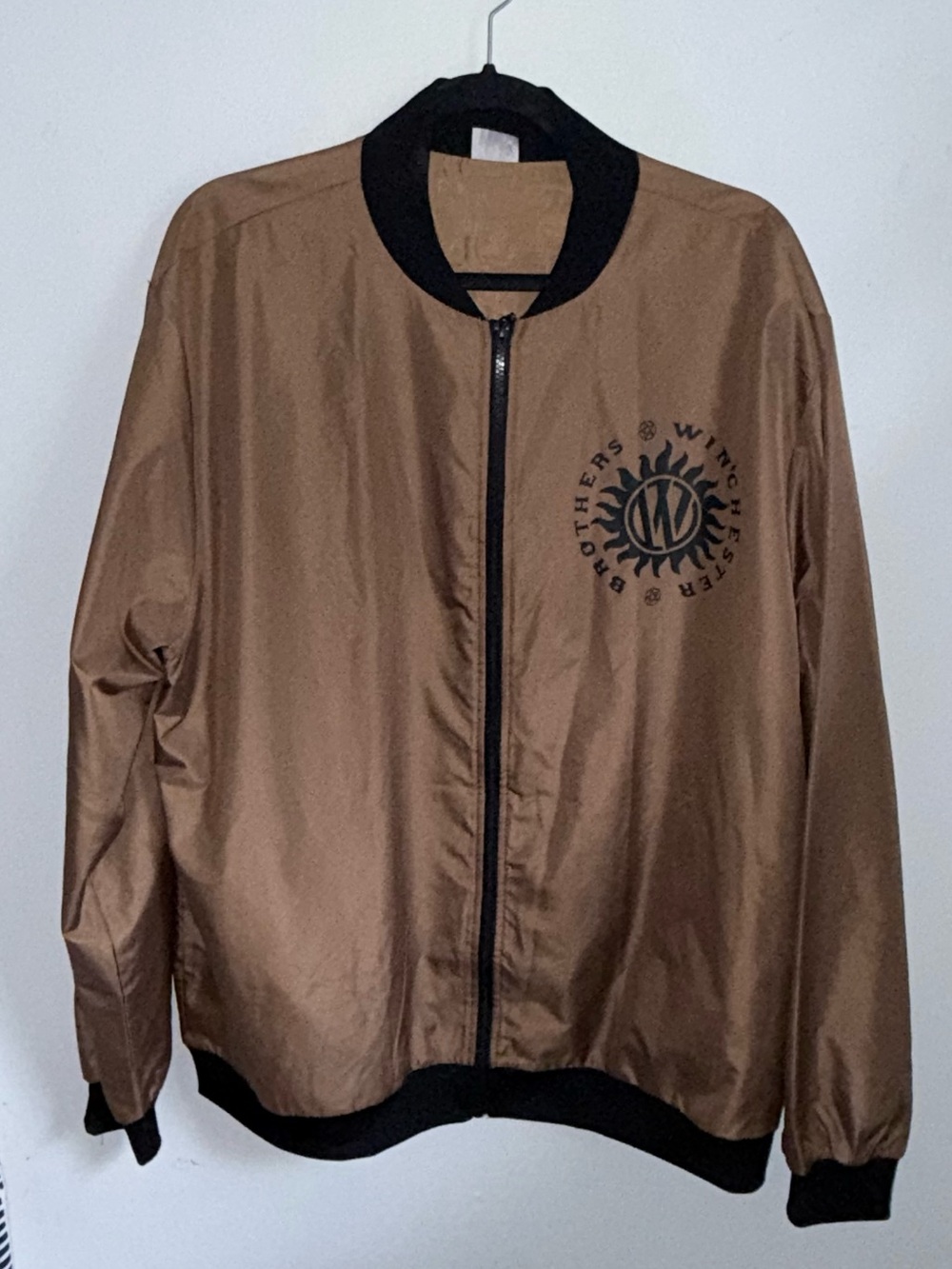 Supernatural TV Show Join the Hunt Brown Bomber Jacket with Black Trim Size XL